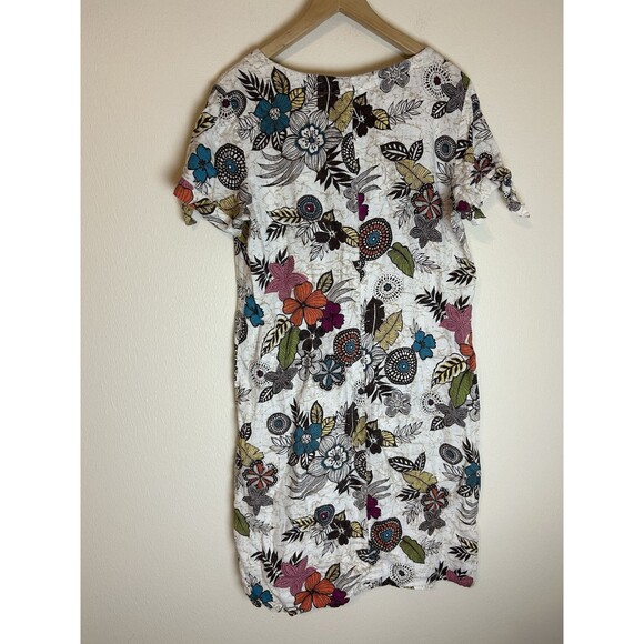 Hot Cotton L 100% Pure Linen Shift Dress Floral Mini Lagenlook Boho Resort - Picture 5 of 5